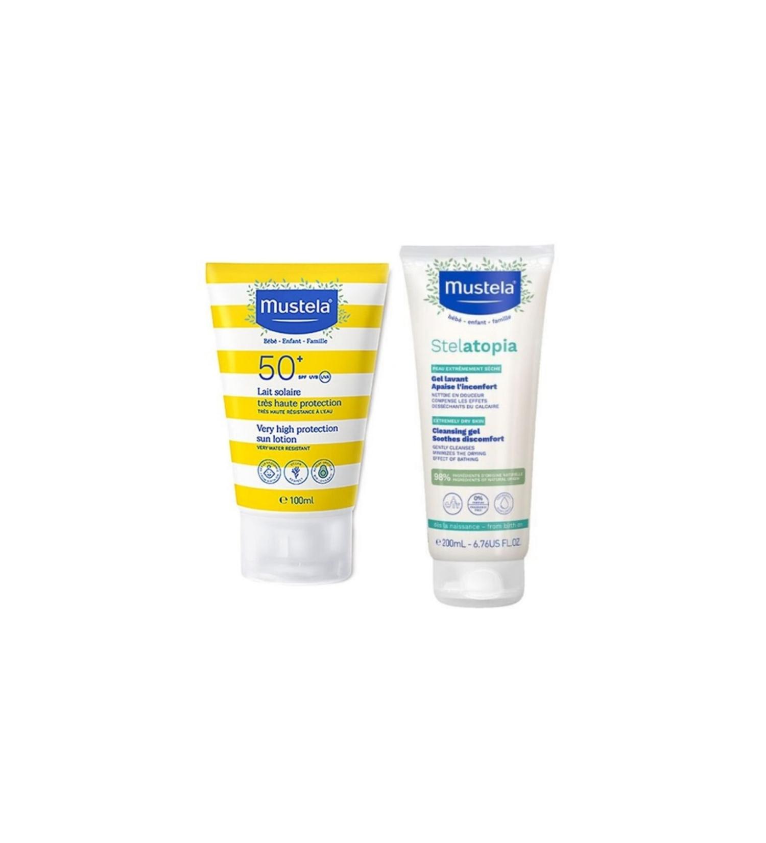 Mustela Sun Lotion Spf 50 100 Ml - Stelatopia Cleansing Gel 200 Ml