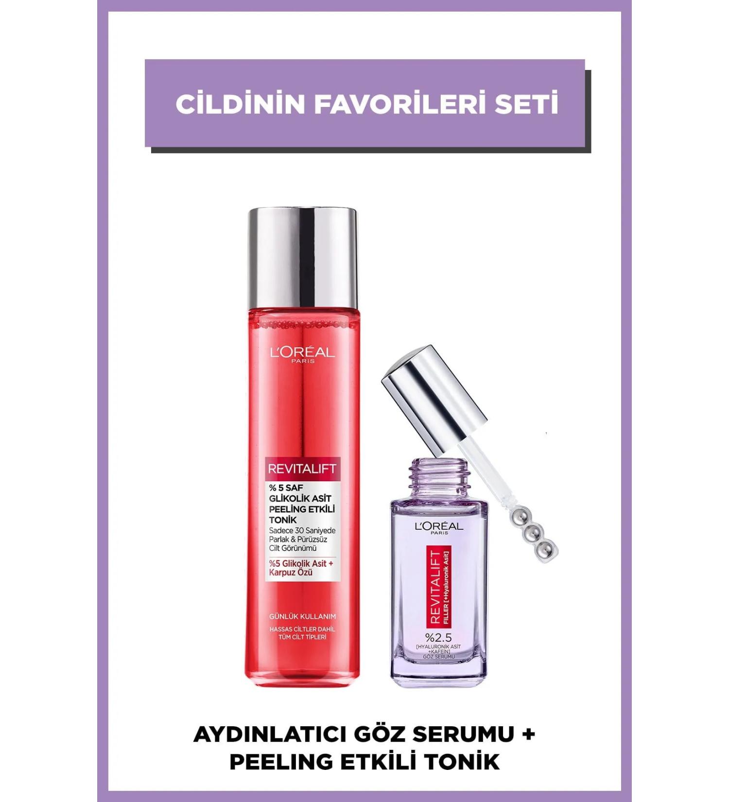 L'Oreal Paris Revitalift 5% Pure Glycolic Acid Peeling Tonic & Revitalift Filler Eye Serum - Buy Online on GoSupps.com