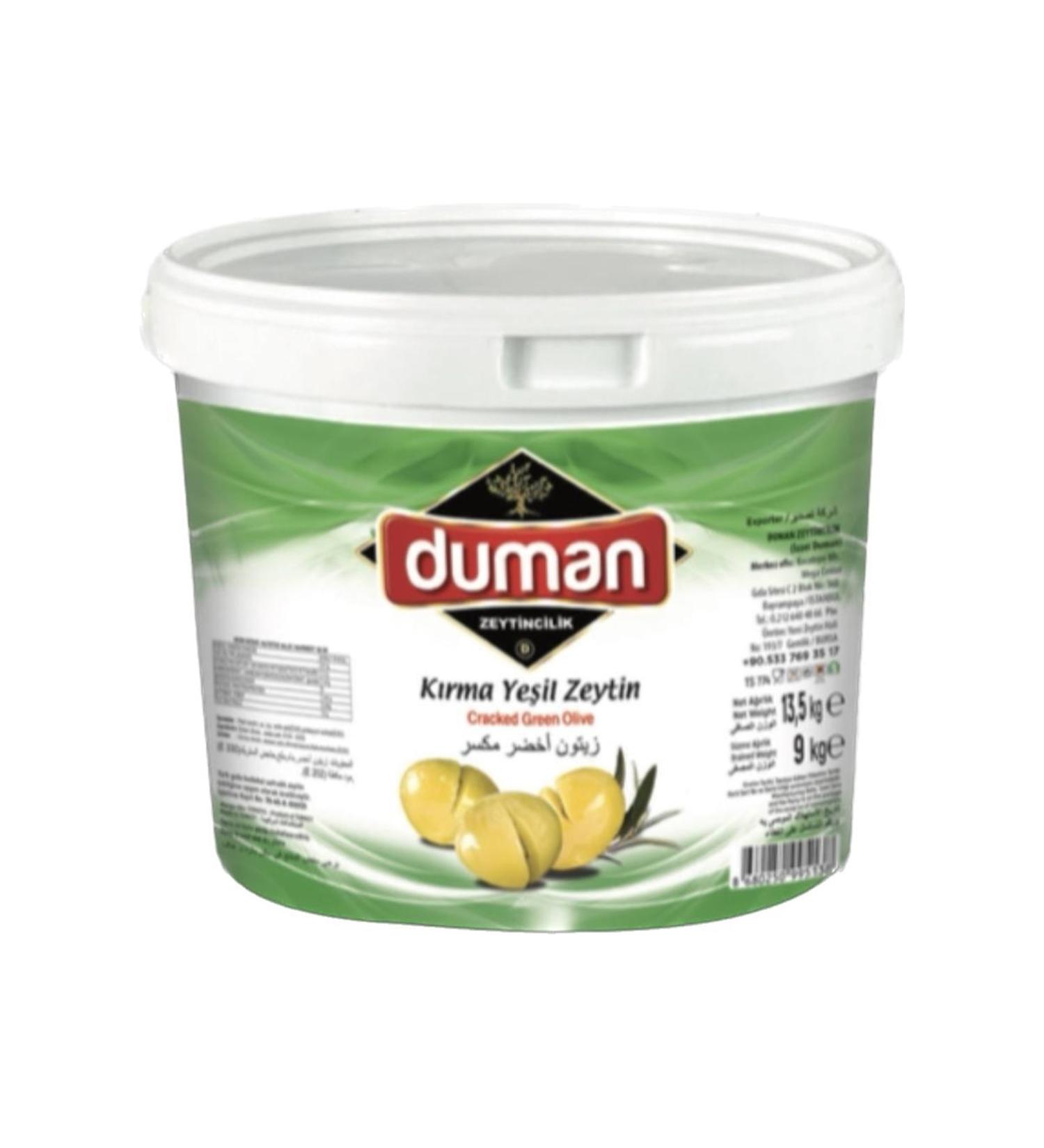 DUMAN GURME First Quality Breakfast Large Size Green Cracked Olives Large Size (140-160) Klb 10 Kg