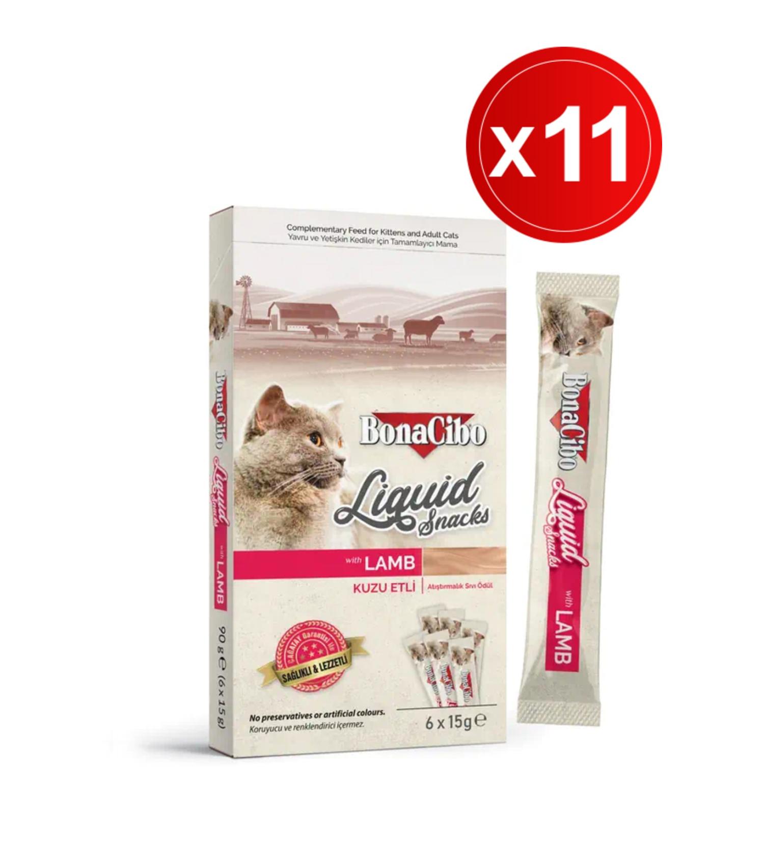 BonaCibo Lamb Meat Snack Liquid Reward (6x15 Gr) X 11 Packs