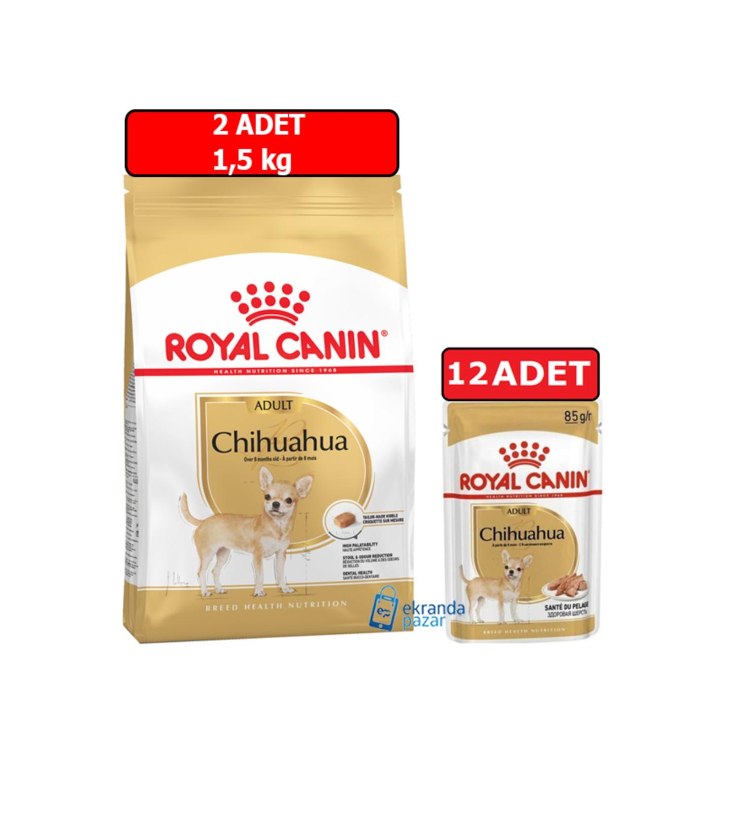 Royal Canin Chihuahua Triple Package 2 Pieces 1.5kg Dry Food - 12 Pieces 85gr Chihuahua Wet Food