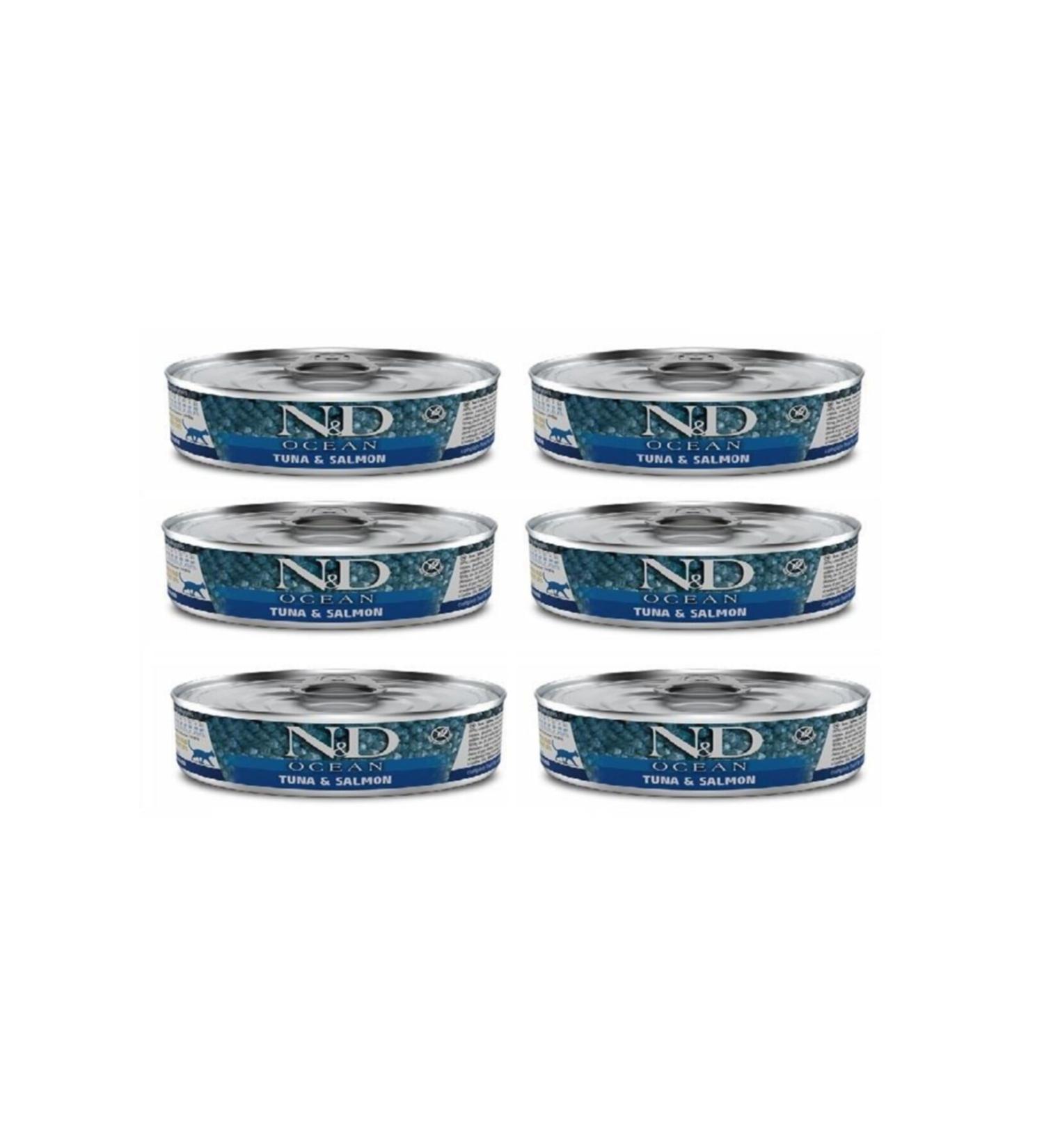 N & D Ocean 6 Pieces Grain-Free Tuna Salmon Adult Wet Food 80 Gr