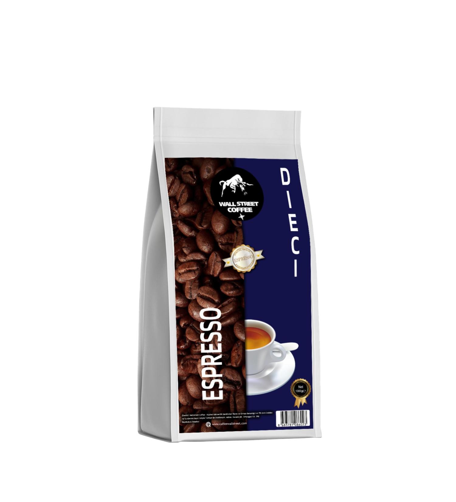 Wall Street Coffee Espresso Bean Coffee 1000 gr