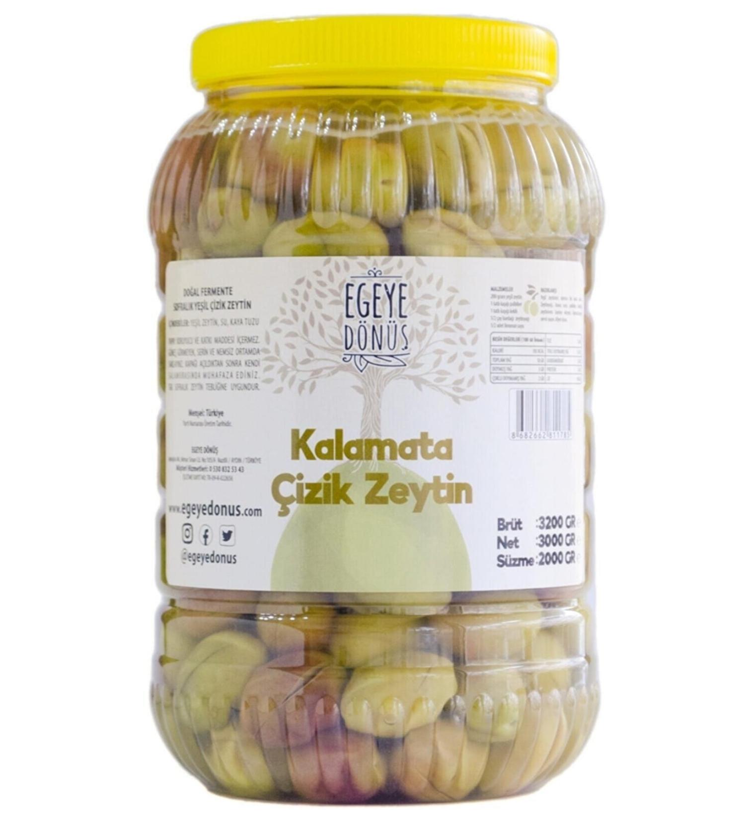 RETURN TO THE AEGEAN Homemade Traditional Kalamata Large Green Scratched Olives Bonito - 2 Kg. (CONTAINS ONLY SALT AND WATER) - Buy Online on GoSupps.com