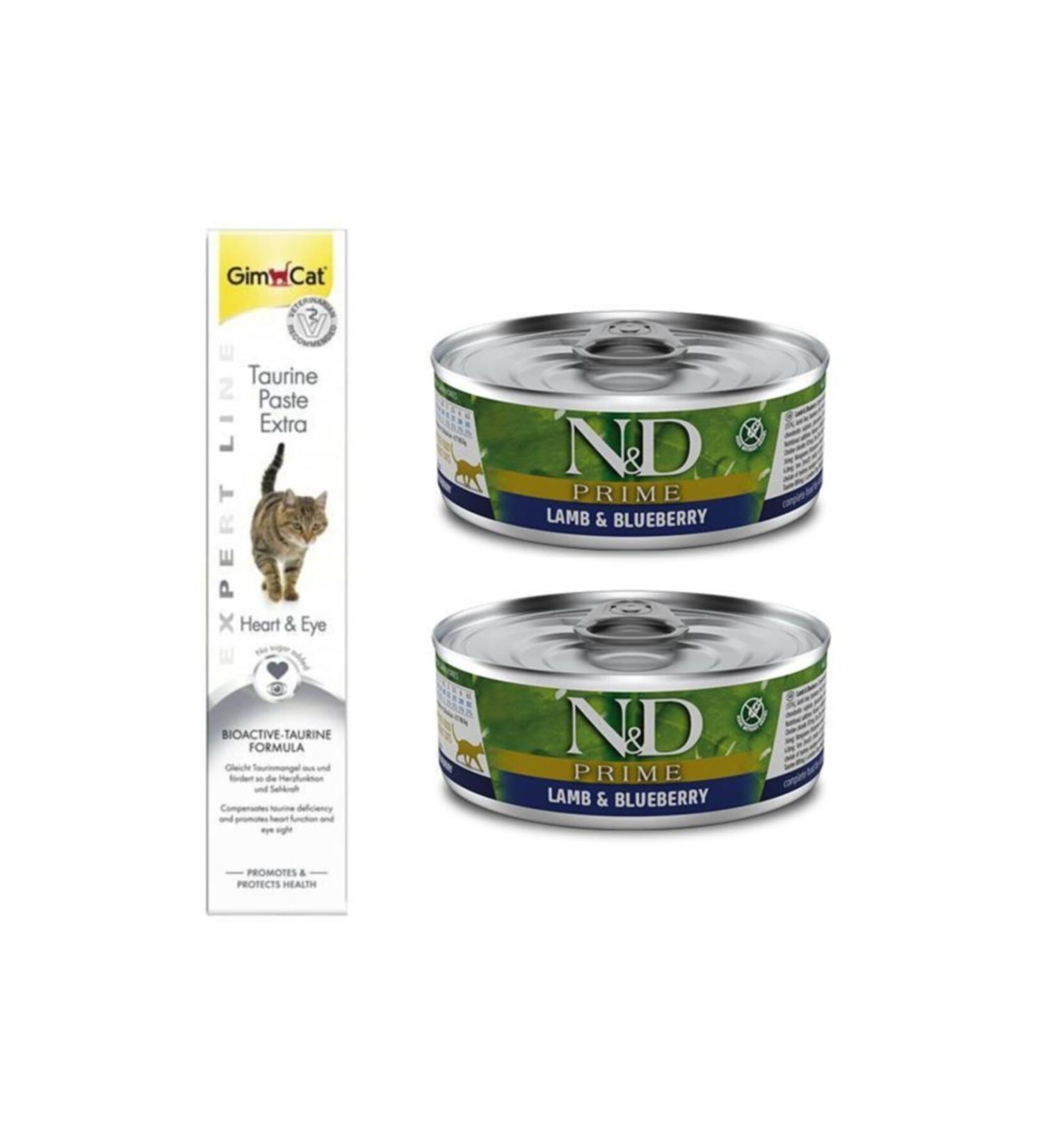 N & D Prime Grain-Free 2 Pieces Lamb Blueberry Adult Wet Food 80 Gr + gimcat 50 Gr Taurine Paste