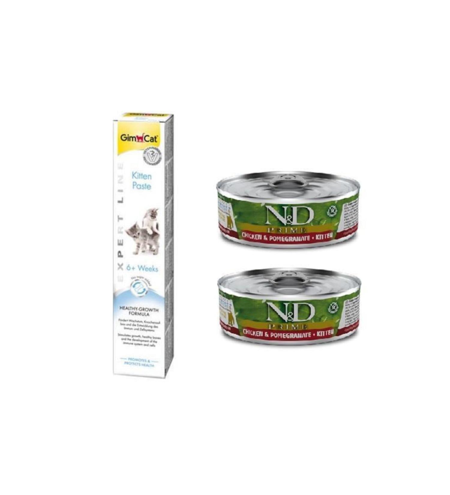 N & D Kitten 2 Chicken Pomegranate Kitten Wet Food 80 gr + Gimcat 50 gr Kitten Paste