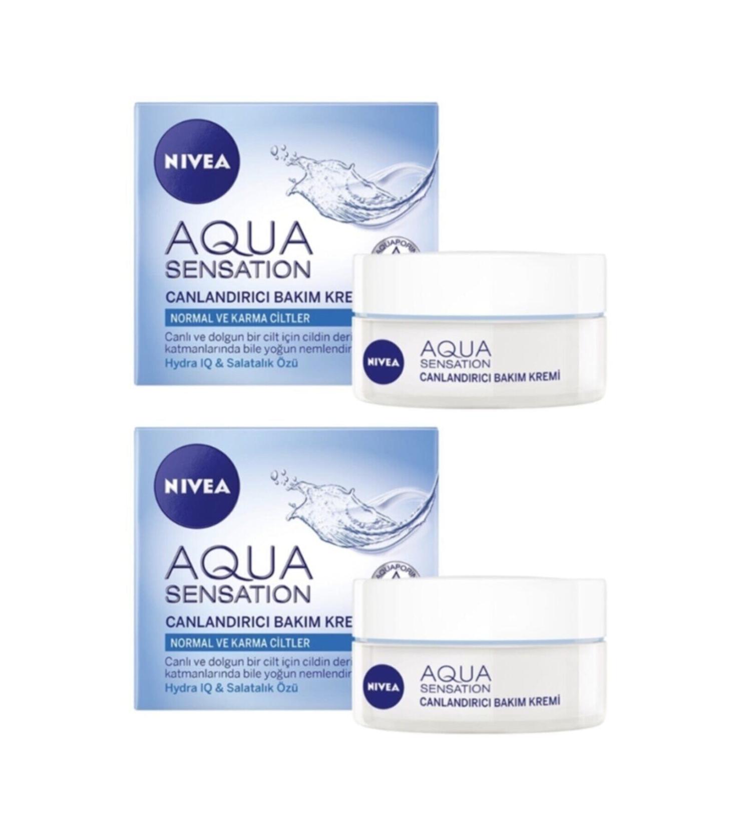 NIVEA Aqua Hydra Sensation Revitalizing Face Care Cream 50 Ml. 2 Pieces - Normal & Combination Skin