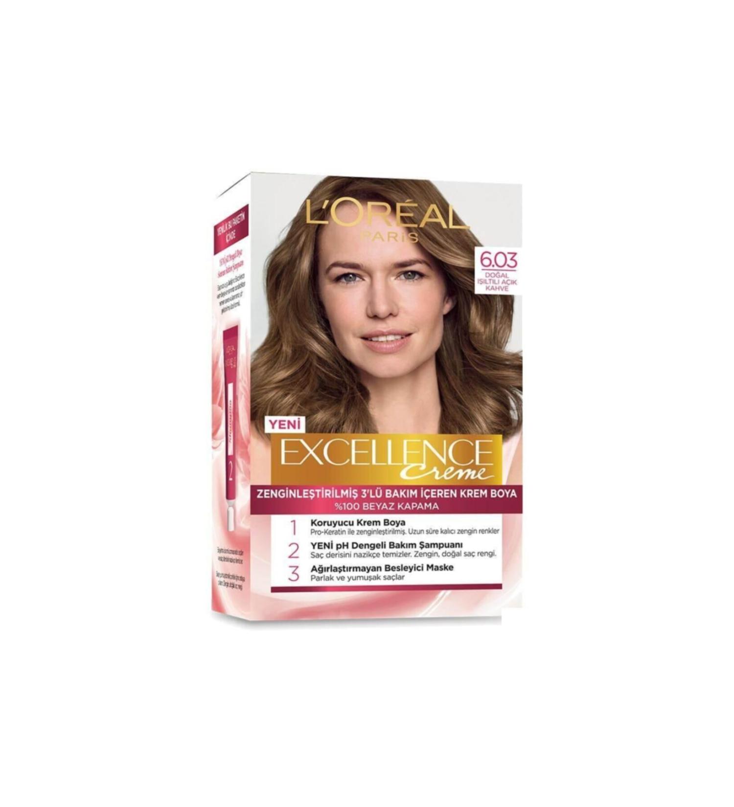 L'Oreal Paris Loreal Paris Excellence Creme Hair Dye - 6.03 Natural Shining Light Brown - Buy Online on GoSupps.com