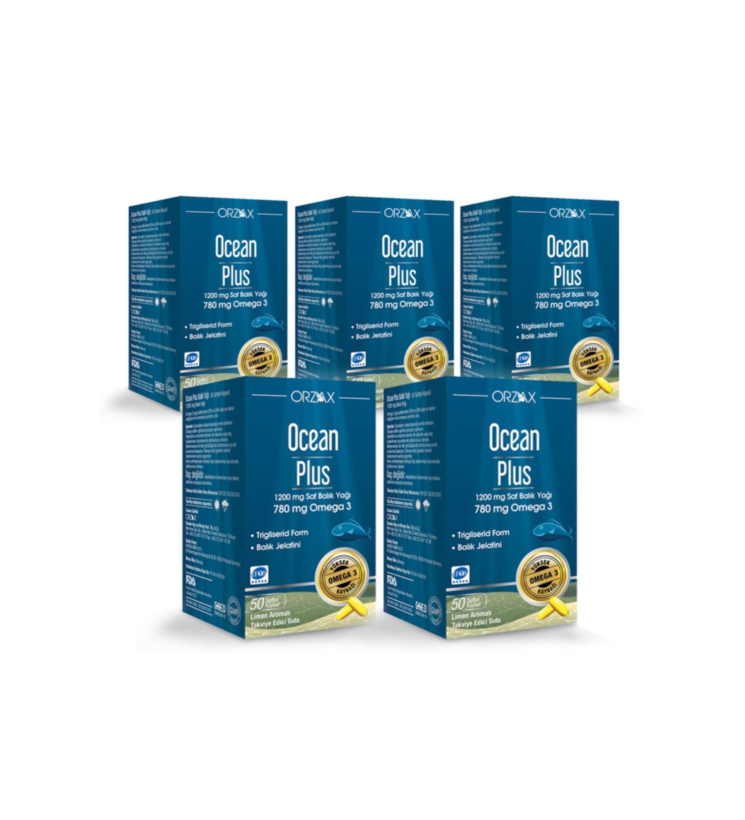 Ocean Lemon Flavored Ocean Plus Fish Oil 1200 mg 50 Capsules 5 Pieces