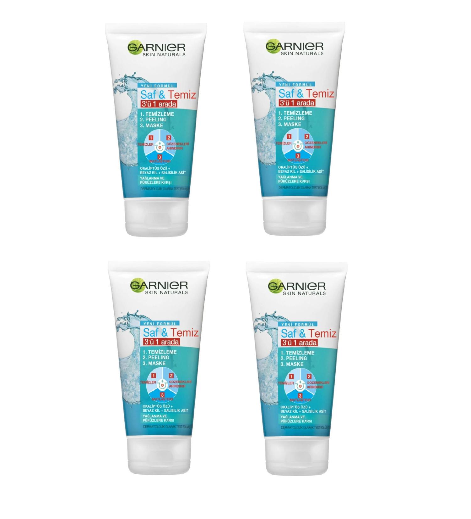 Garnier Pure & Clean 3 in 1 Anti-Oily and Anti-Imperfections Cleansing Gel 150 ml x 4 pieces