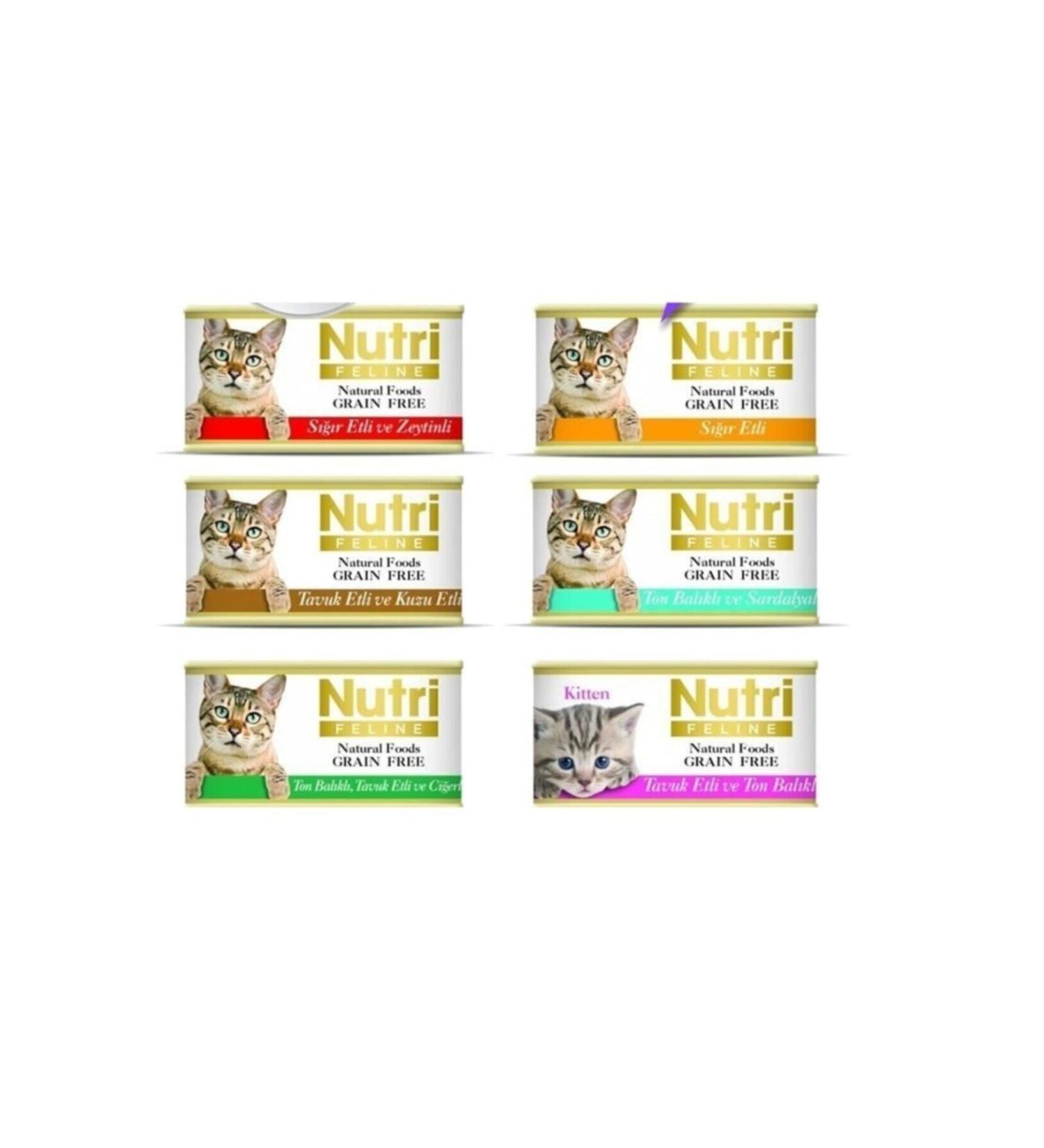 Nutri Feline 4 Types Mixed Grain-Free Gluten-Free Natural Cat Canned Food 6 Pieces 85 gr
