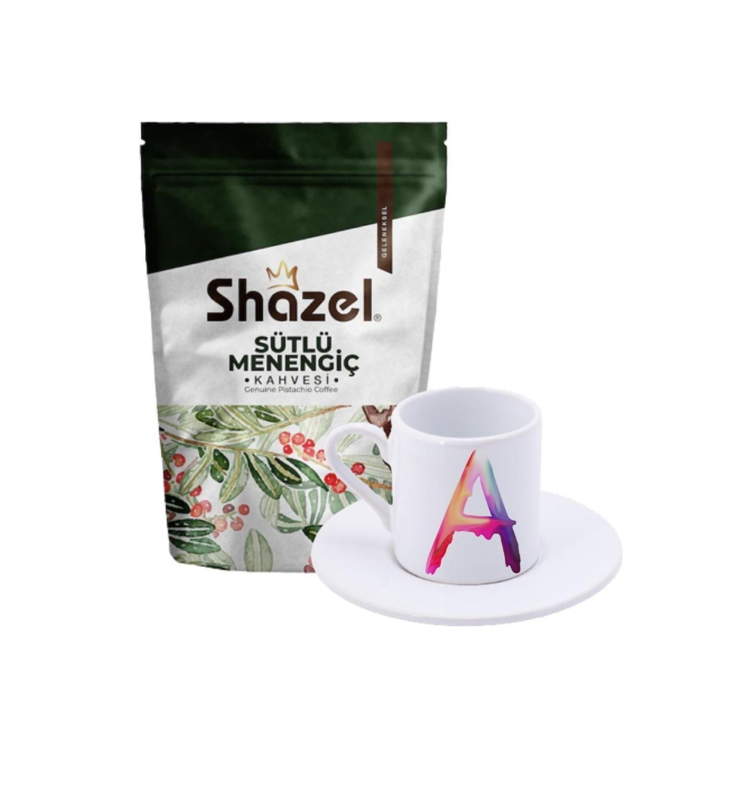 Shazel Milky Menengi Coffee 200 Gr. + Rainbow Colored Letter A Turkish Coffee Cup