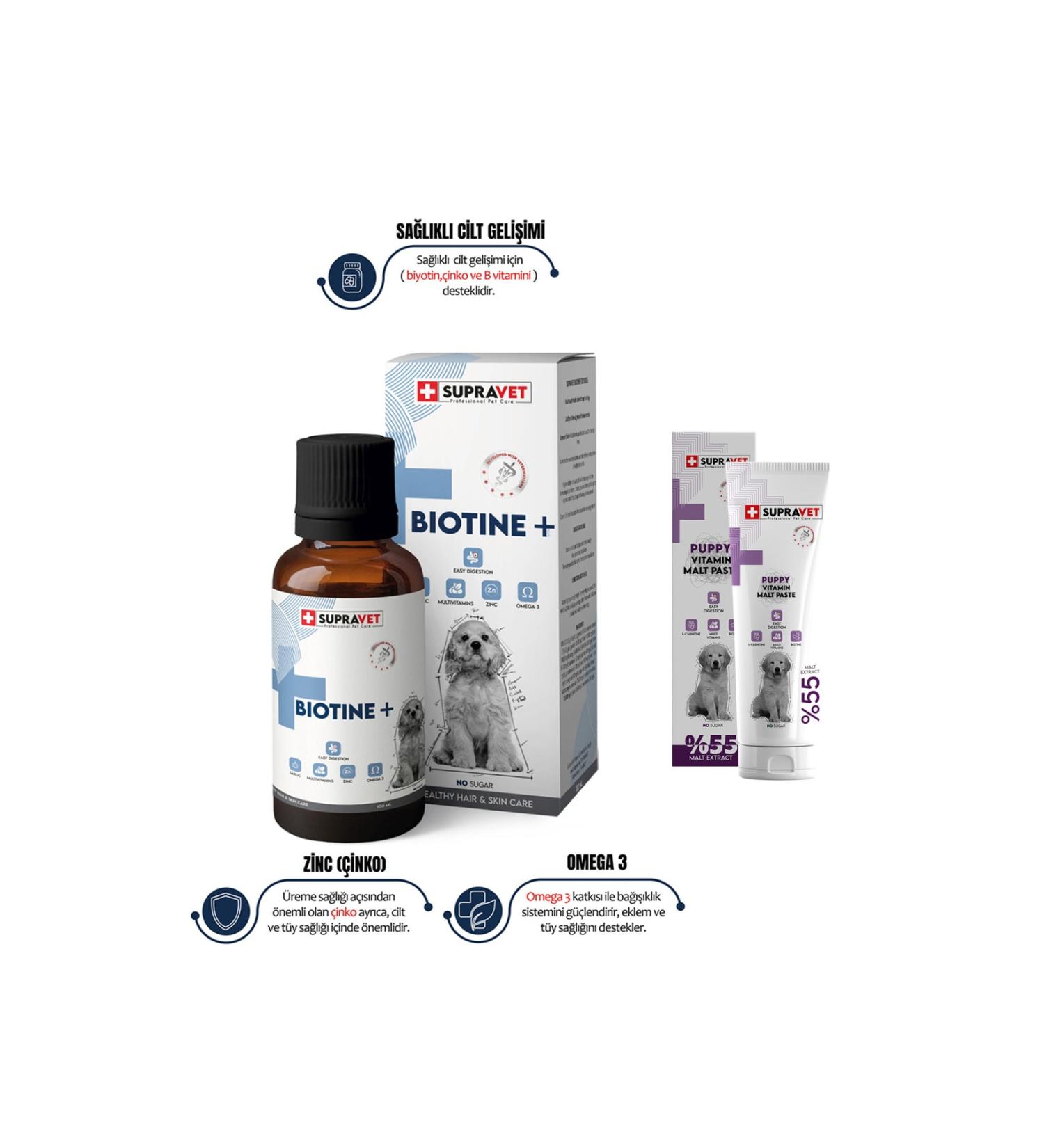 Supravet Suptavet Plus +b Dog Biotine Drops 100 Ml (Hair Health Drops) + Puppy Vitamin Malt Paste 30 Gr