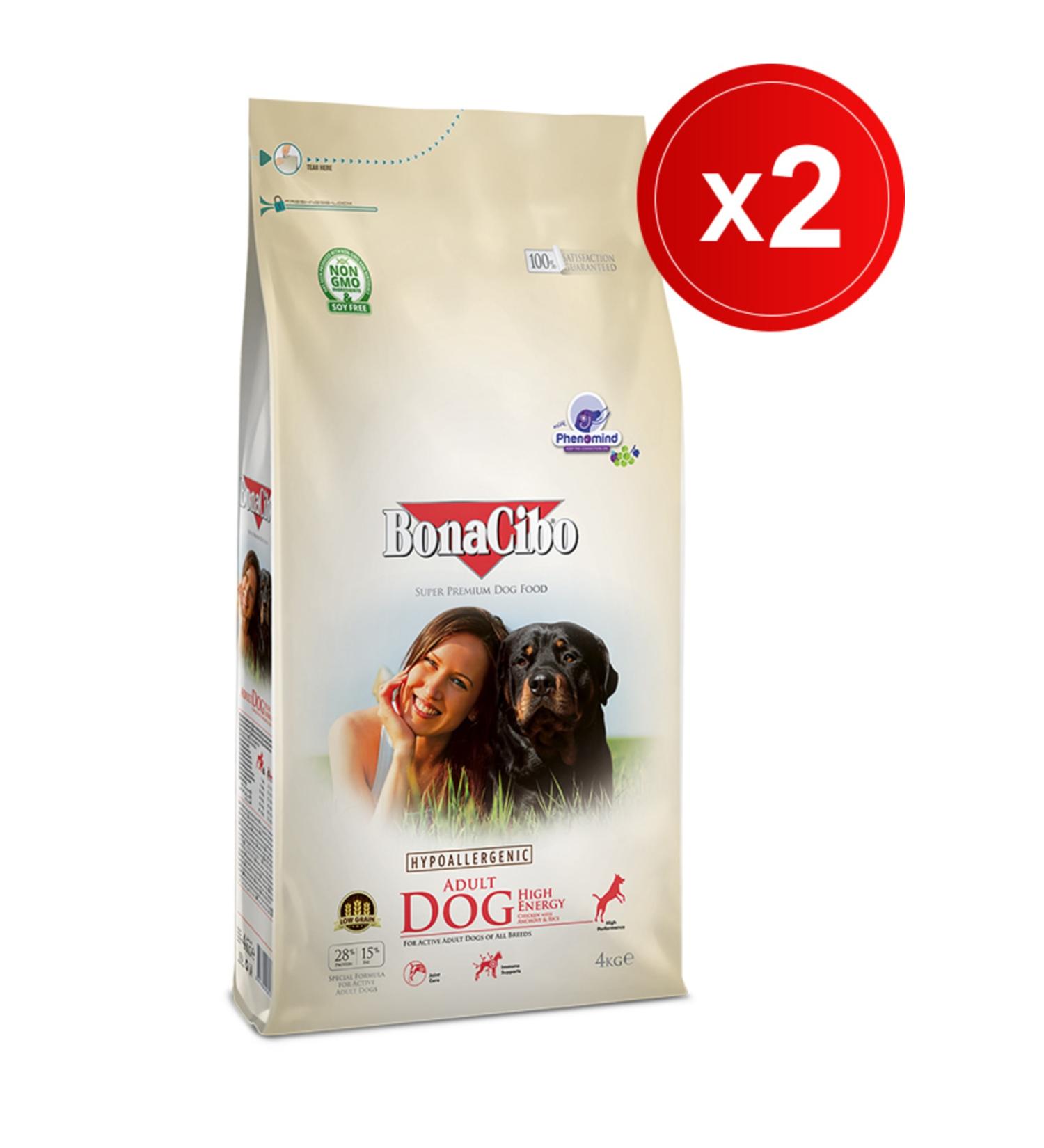 BonaCibo Dog He 4 Kg X 2 Pieces High Energy Adult Dog Food