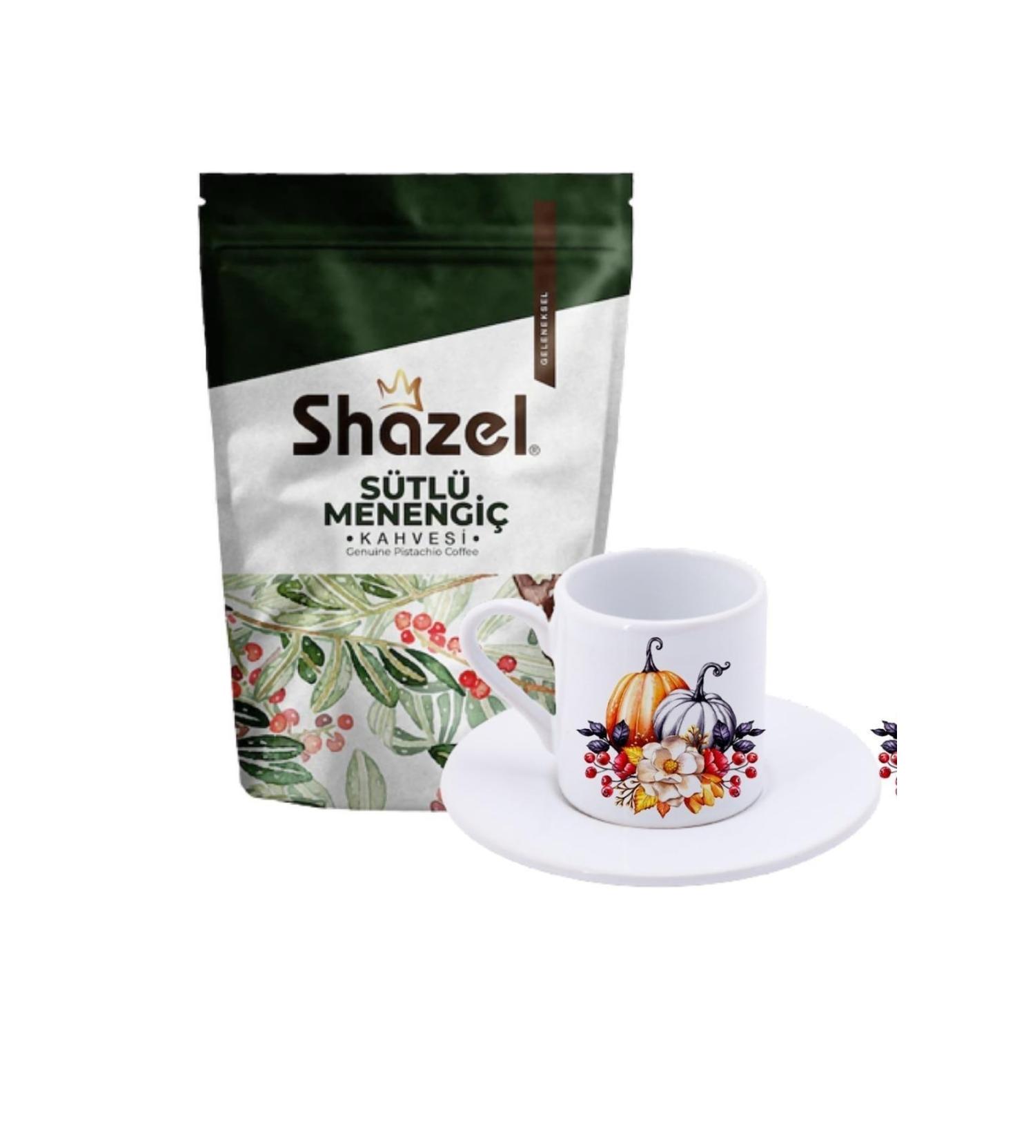 Shazel Milky Pistachio Coffee 200 Gr. + Pumpkin Patterned Turkish Coffee Cup