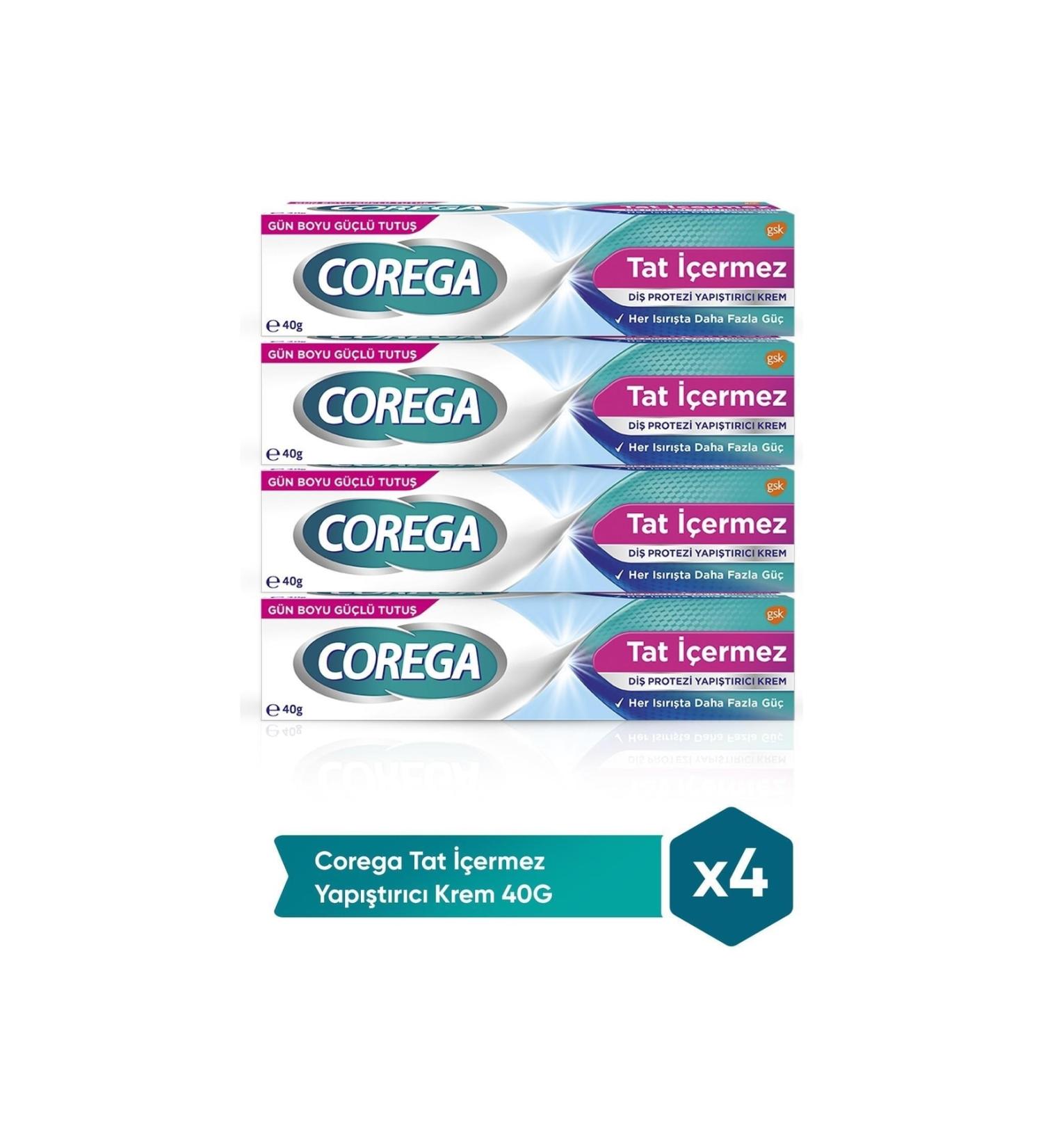 Corega Flavor-Free Denture Adhesive Cream 40 Gr X 4 Pieces + Denture Storage Box