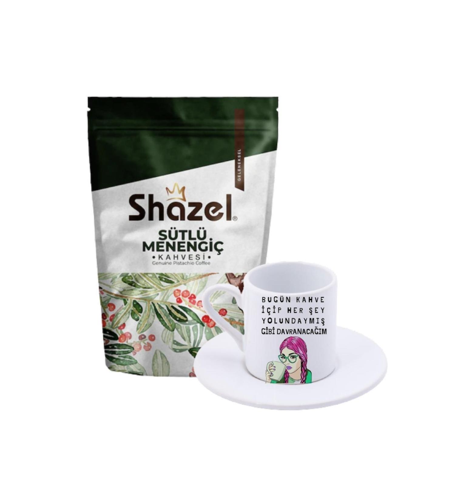 Shazel Milky Menengi Coffee 200 gr. + Turkish Coffee Cup with Everything Is Okay Written