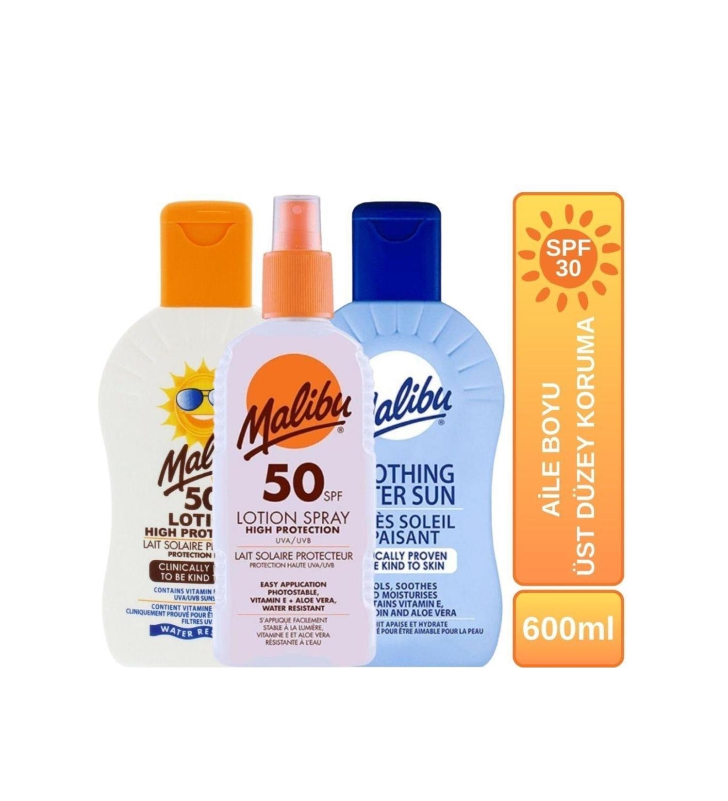 Malibu Sunscreen Spf50+ Kids Spf50+ After Sun Lotion Family Size Ultimate Protection 200ml X3