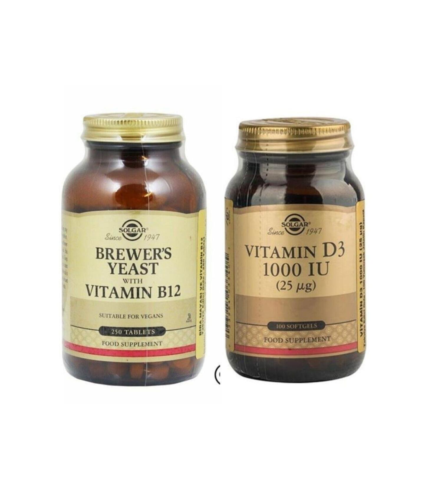 Solgar Brewer's Yeast With Vitamin B12 250 Tablets + Vitamin D3 1000 Iu 100 Tablets - Buy Online on GoSupps.com