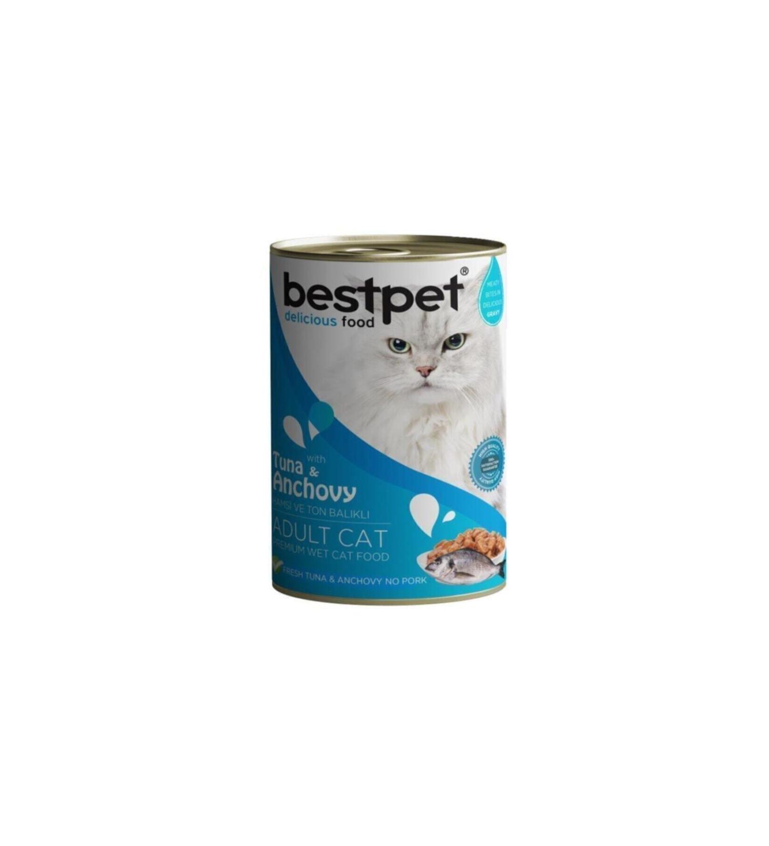 Bestpet Tuna and Anchovy Canned Adult Cat Food 400 Gr X 12 Pieces
