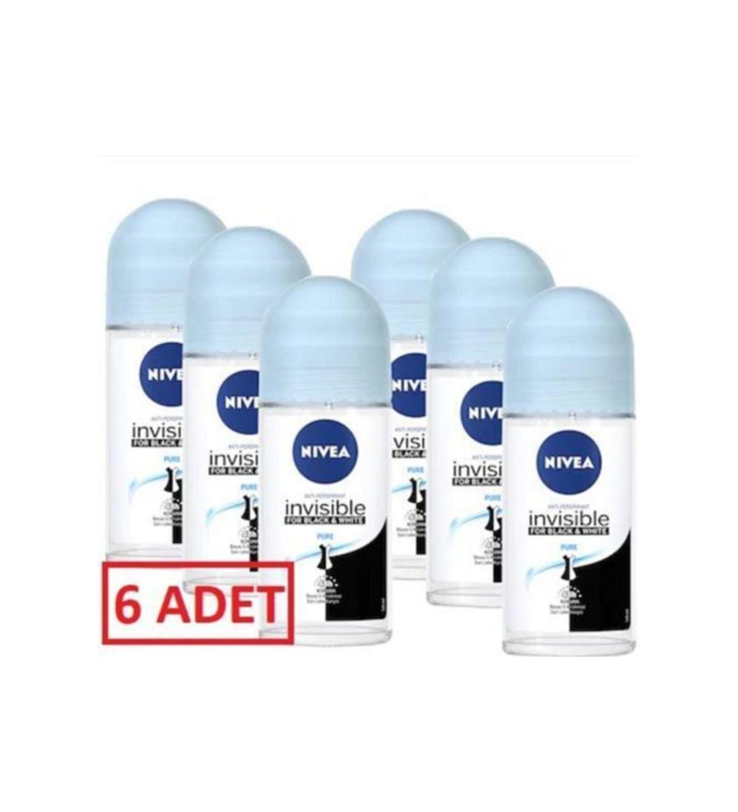 NIVEA Invisible For Black & White Pure 50 ml 6 Pieces Roll-on