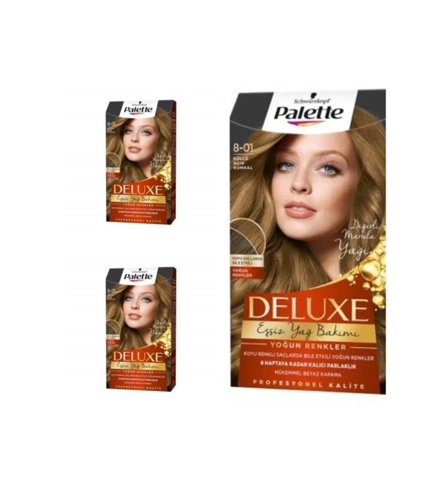Palette Deluxe Hair Dye 8-01 Ash Light Blonde 3 Pieces