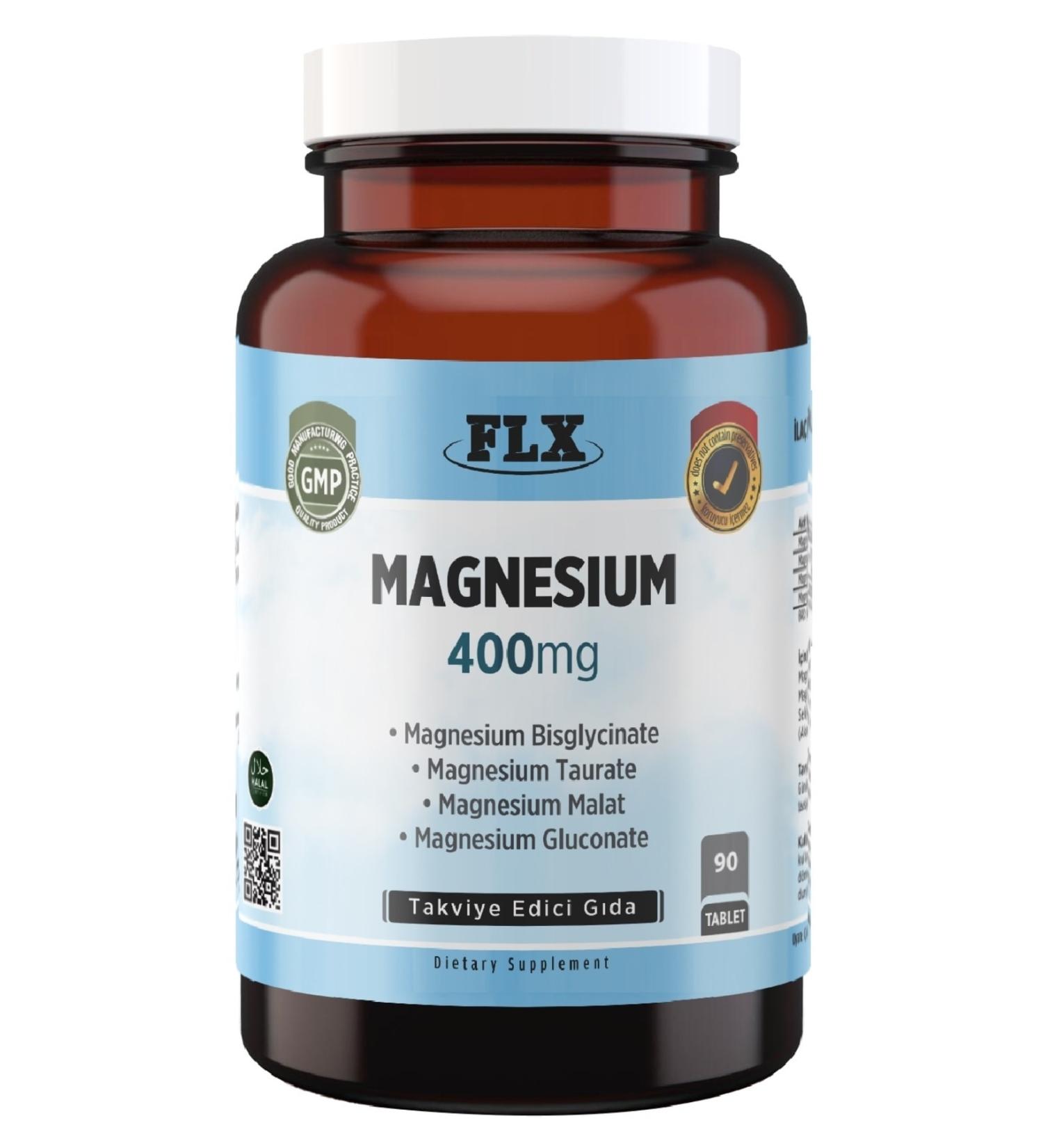 FLX Magnesium Elements Complex 400 Mg Bisglycinate Malate Taurate Gluconate 90 Tablets