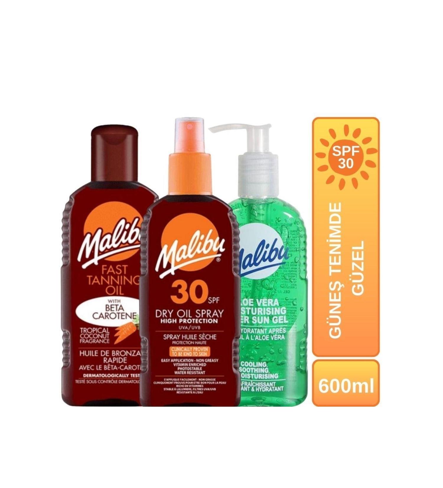 Malibu Dry Oil Spray + Fast Bronzer + After Sun Aloe Vera Sun My Skin Beautiful Spf30 Set