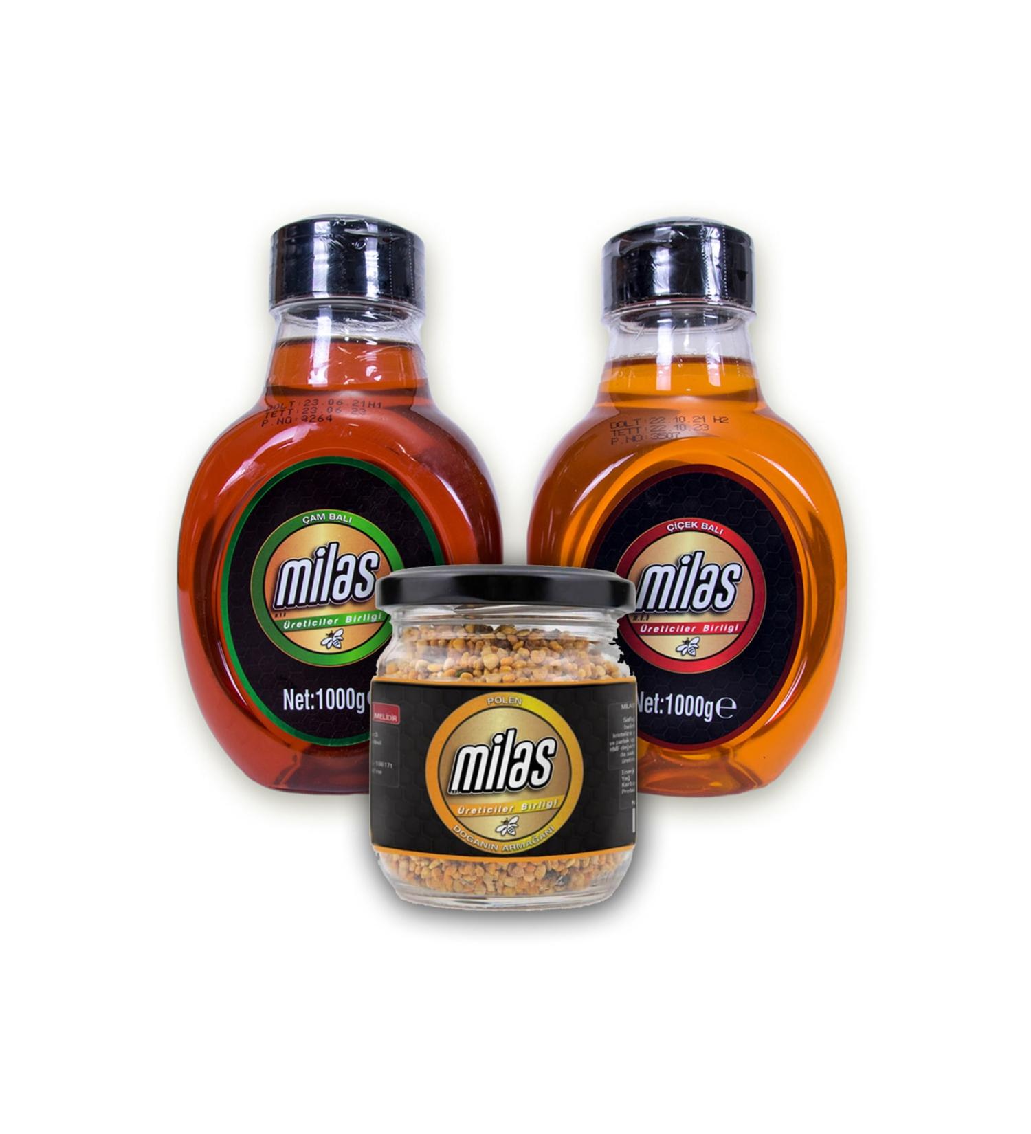 Milas Producers Association Pure Flower Honey 1 Kg + Suzem Pine Honey 1 Kg + Pollen - Buy Online on GoSupps.com