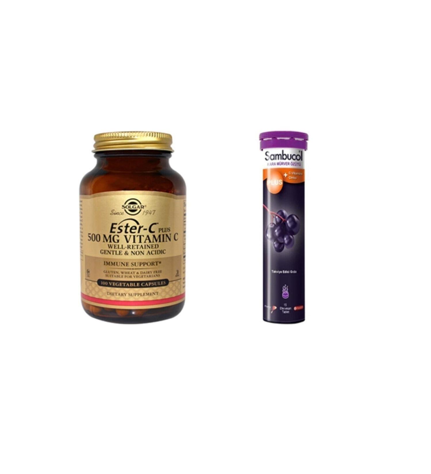 Solgar Ester C - Plus 500 Mg 100 Tablets + Sambucol 15 Effervescent