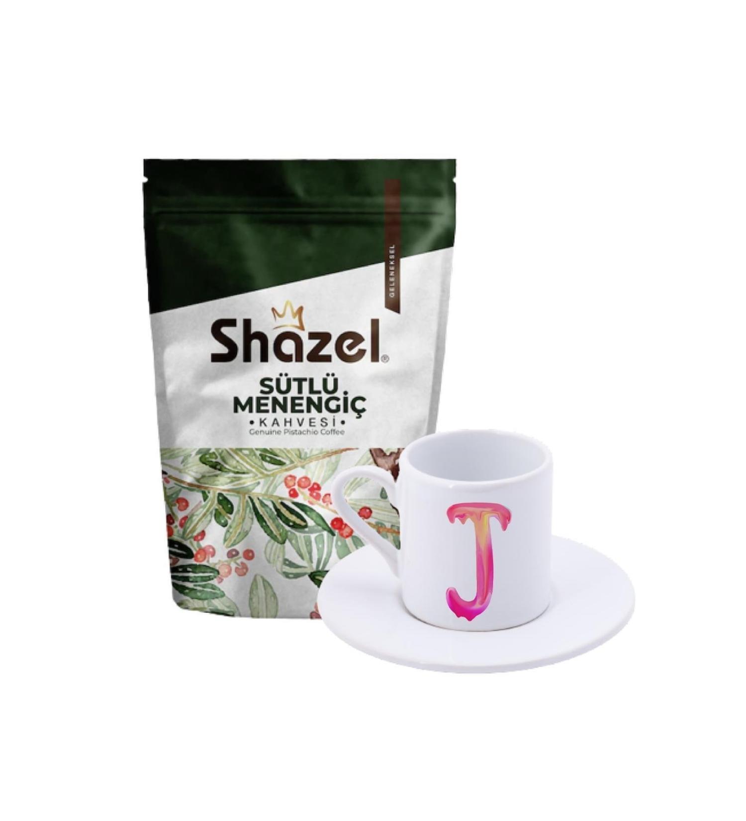 Shazel Milky Menengi Coffee 200 gr + Colorful Rainbow J Letter Turkish Coffee Cup
