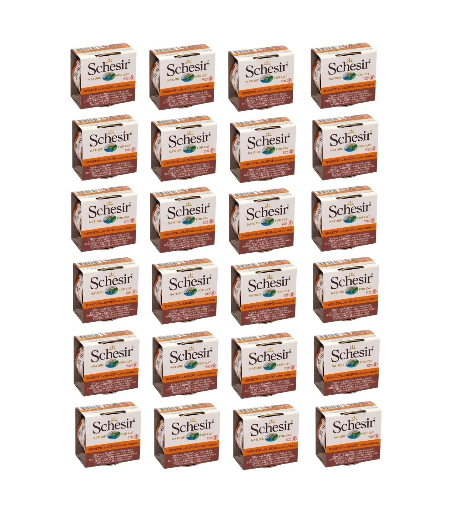 Schesir Tuna and Salmon Cat Canned Food 70 Gr. X 24 Pieces