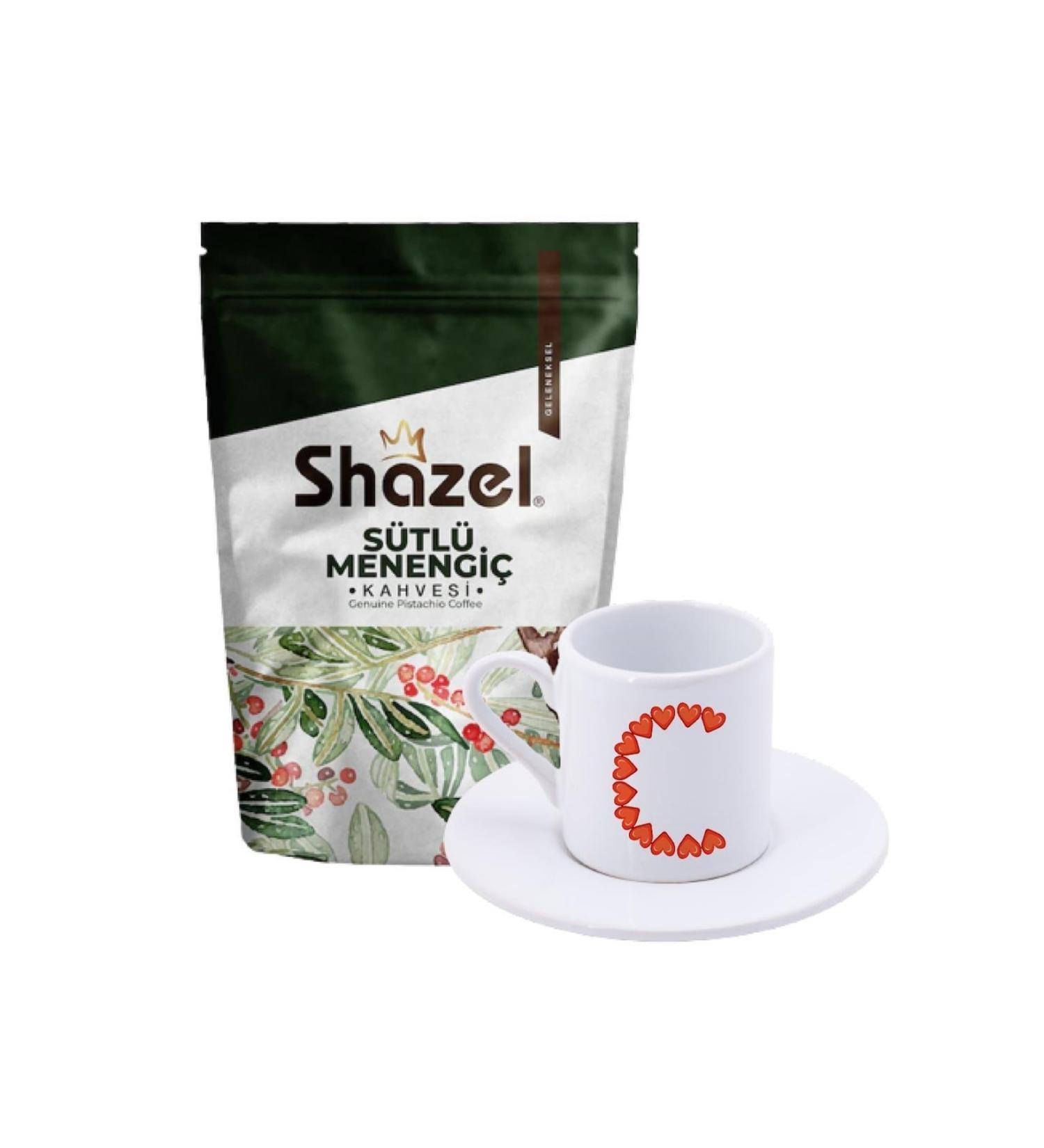 Shazel Milky Menengi Coffee 200 gr. Heart-shaped C Letter Turkish Coffee Cup