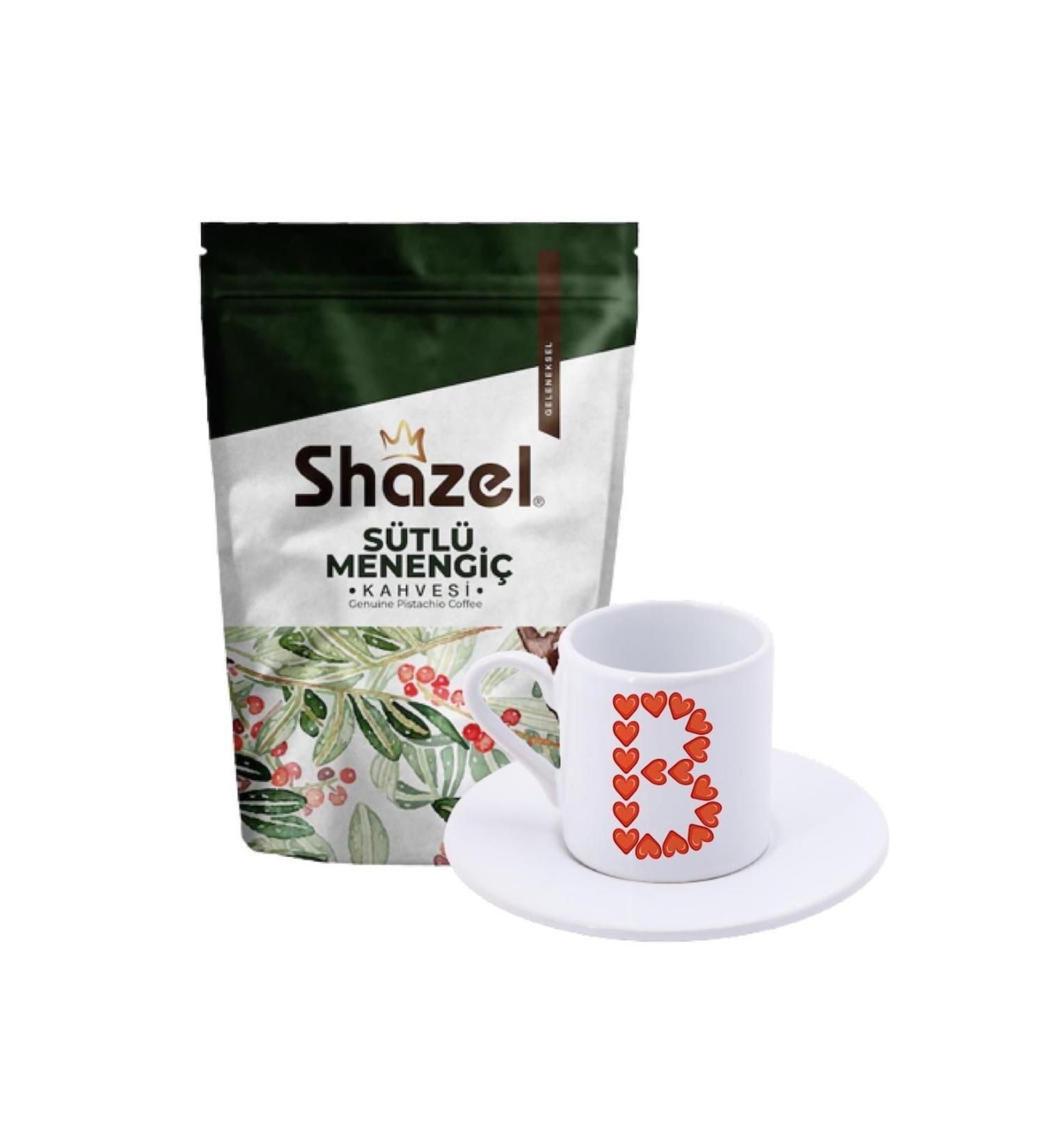 Shazel Milky Menengi Coffee 200 Gr. + Heart-shaped B Letter Turkish Coffee Cup