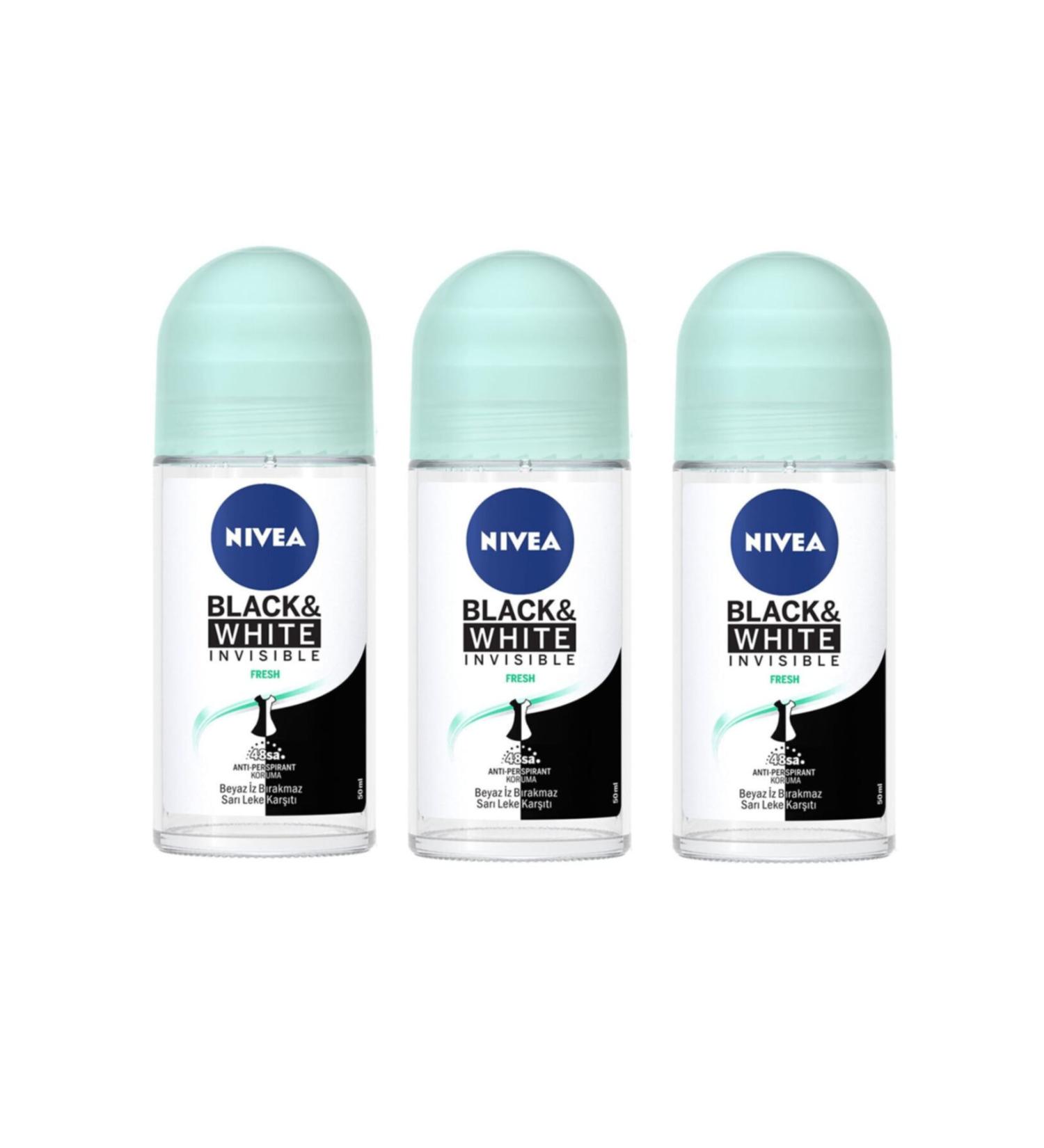 NIVEA Invisible Black White Fresh Women Roll-on 50 Ml 3 Pieces.