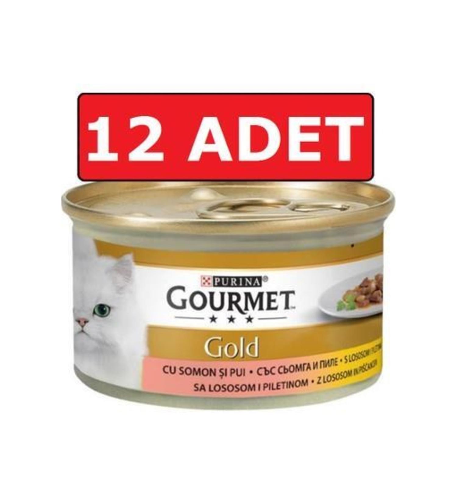 Gourmet Cat Canned Food with Salmon and Chicken Pieces 85g (12 Pieces)