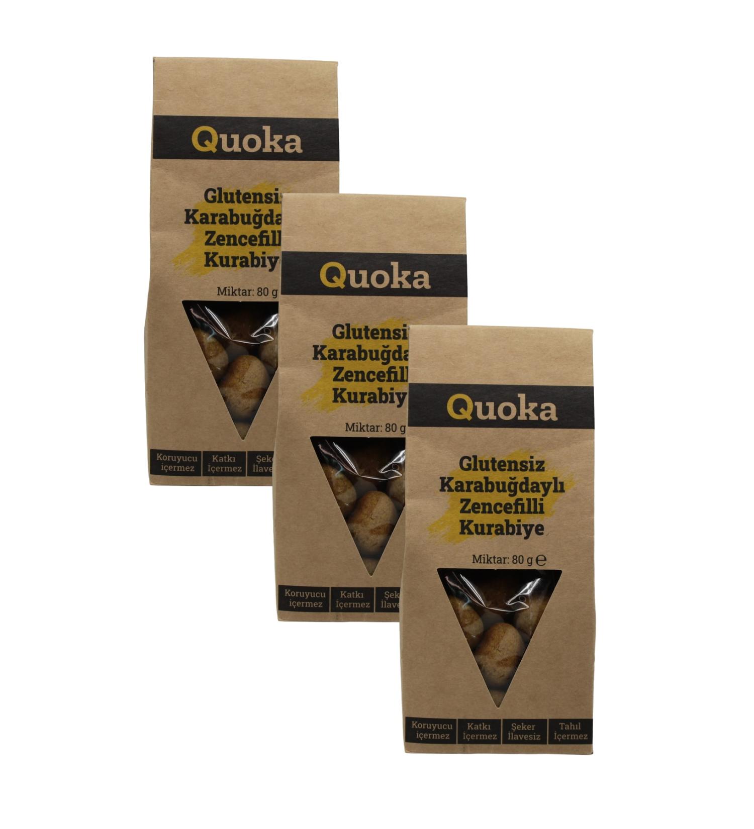 QUOKA Gluten-Free Sugar-Free Buckwheat Flour Ginger Cinnamon Turmeric Cookies 3 Packs X 80gr