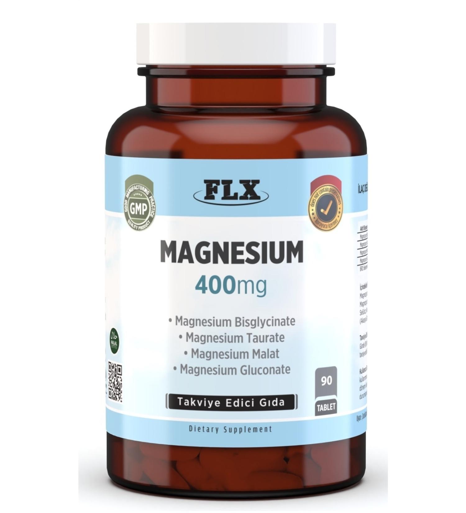 90 Tablets Magnesium Bisglycinate Malate Taurate Gluconate Magnesium Elements 400 mg