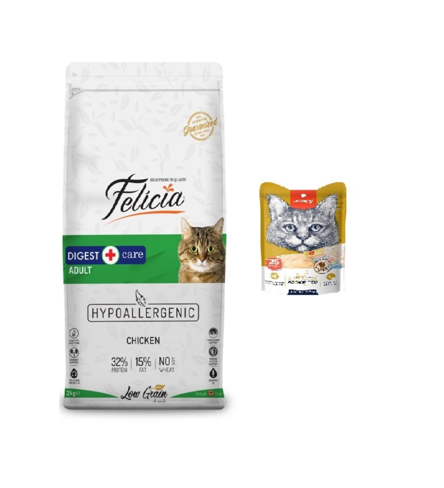 Felicia 2 Kg Adult Chicken Cat Dry Food + Wanpy Mixed 8 Delicious Cream Cat Reward 25 * 14 Gr