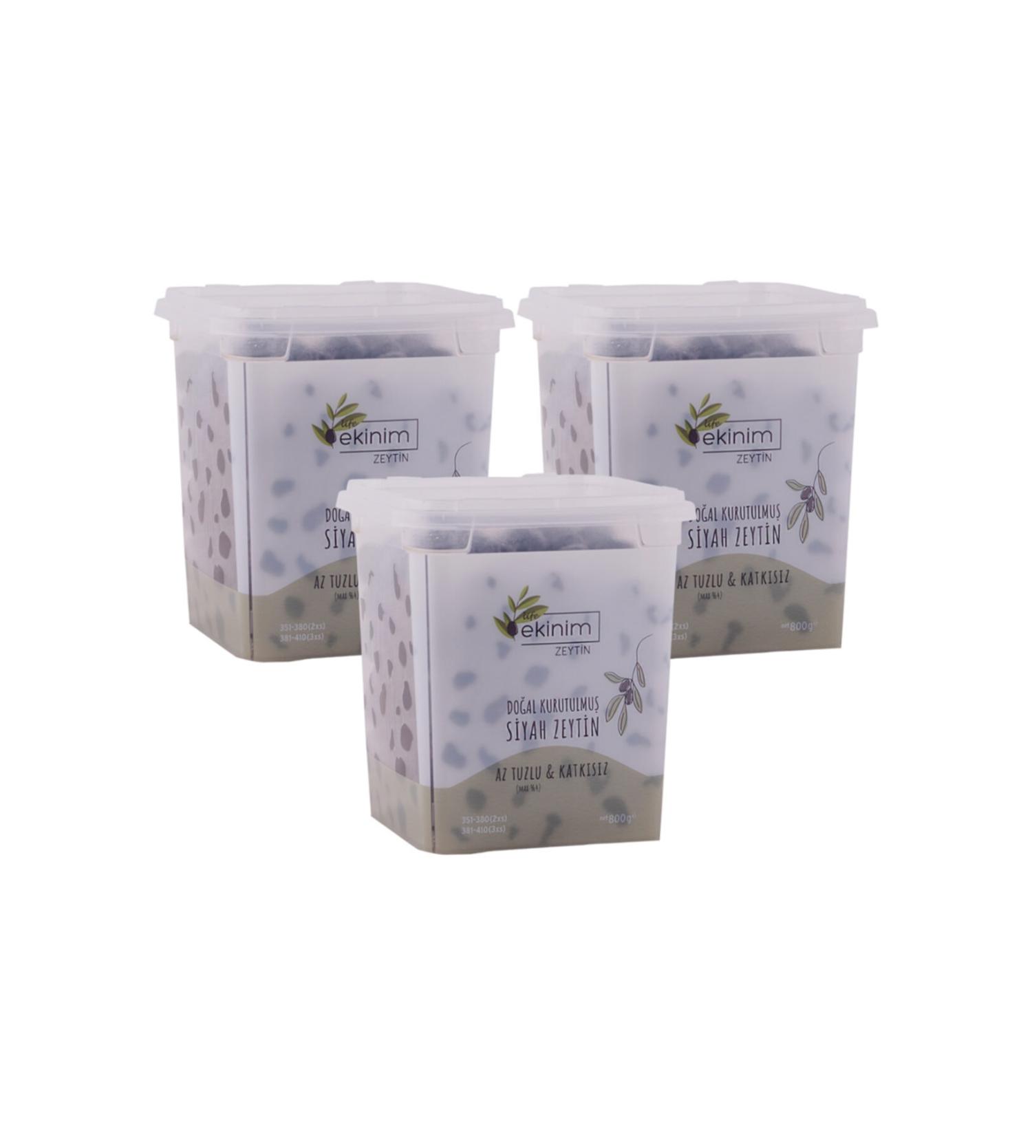 Life Ekinim Natural Dried Low Salt and Additive-Free Black Olives (3 pieces of 800 gr)