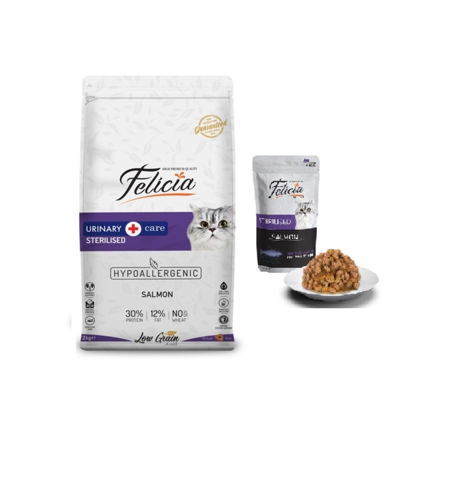 Felicia 2 Kg Kisir Salmon Cat Dry Food + 85 Gr Kisir Salmon Pouch