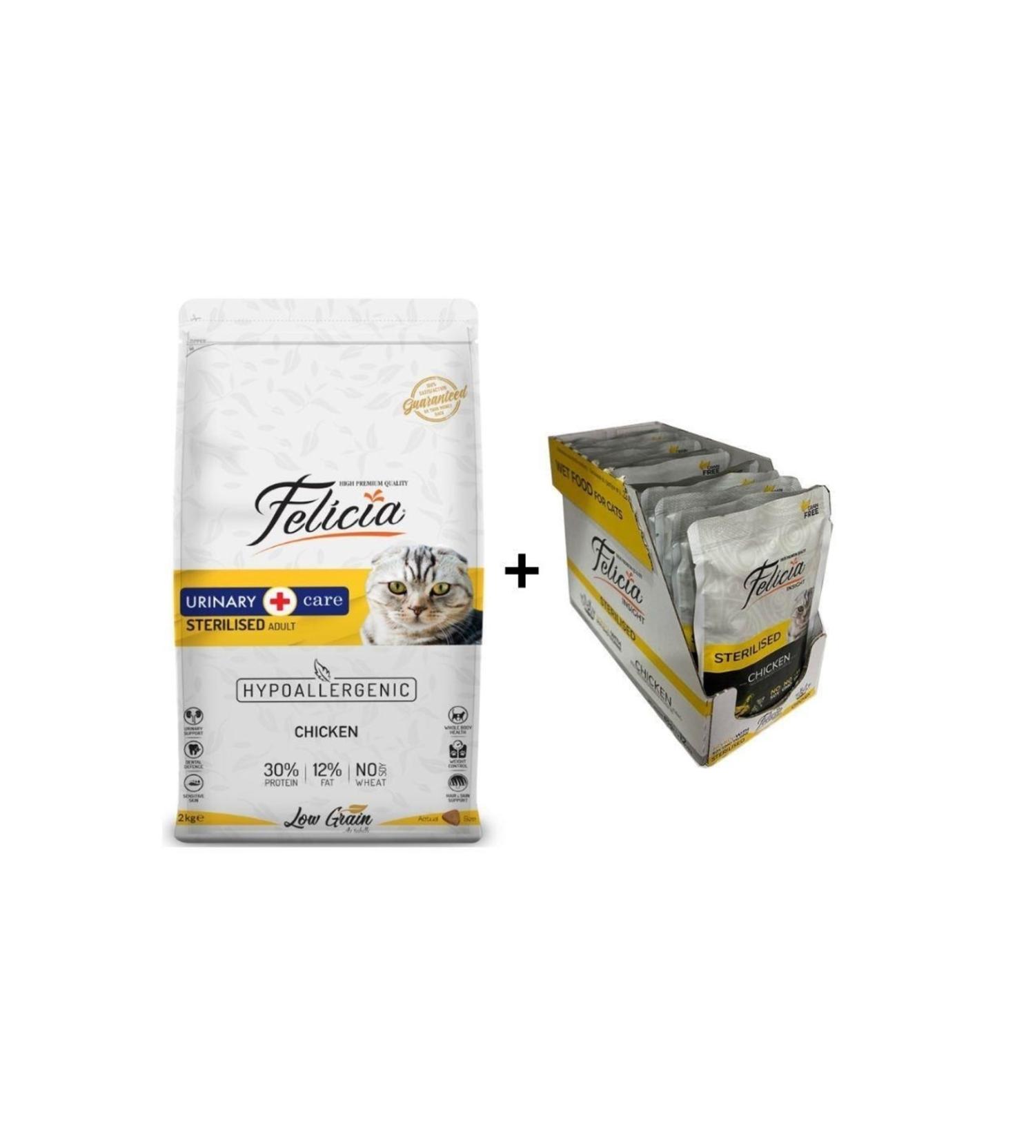 Felicia Chicken Sterilized Adult Cat Food 2 Kg + 12 Pieces Chicken Sterilized Wet Food