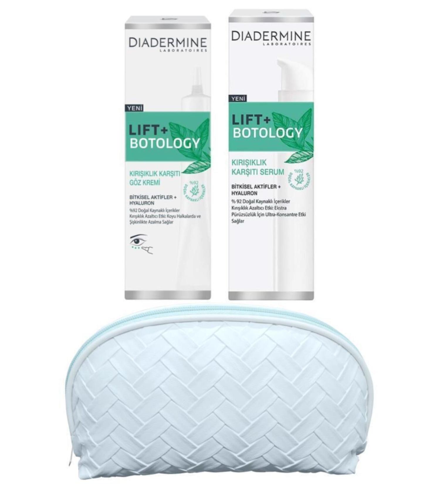 Diadermine Lift+Botology Anti-Wrinkle Eye Cream 15 ml + Serum 40 ml Natural + Makeup Bag