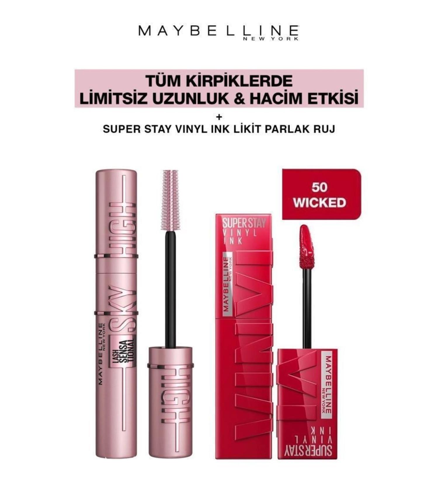 Maybelline New York Sky High Giant Unlimited Lashes Lasting All Day Shiny Lips 50 Wicked