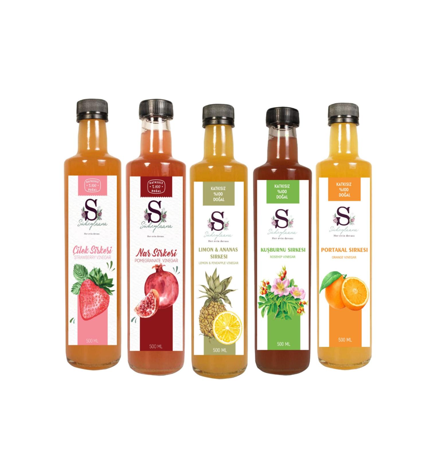 S heylaana Natural Strawberry Pomegranate Lemon & Pineapple Rosehip and Orange Vinegar 500 Ml