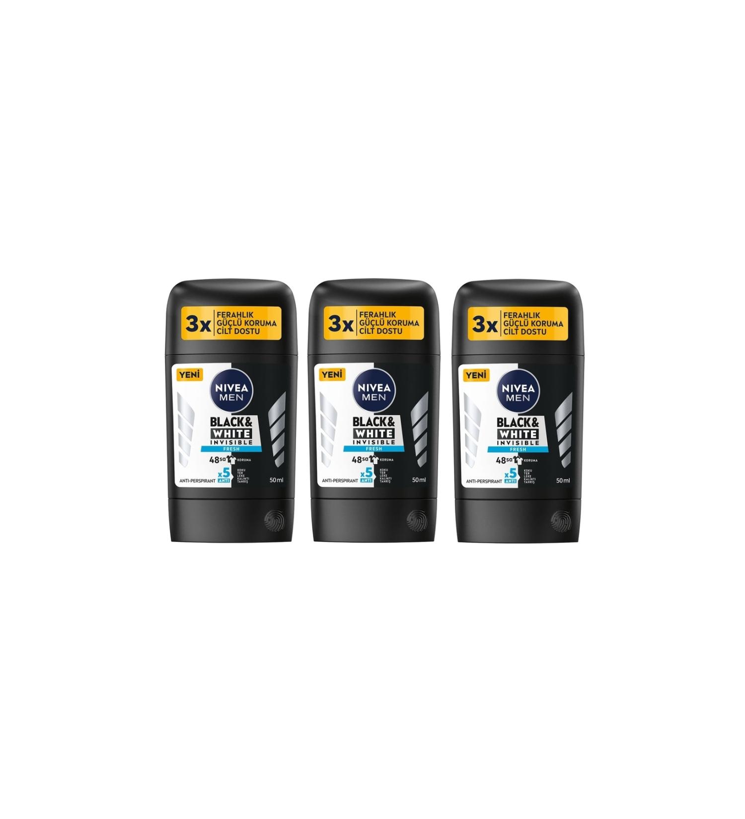 NIVEA Men Stick Deodorant Black & White Invisible Fresh 50 Ml X 3 Pieces