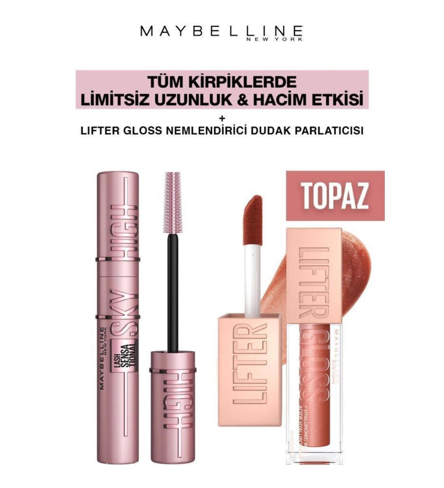 Maybelline New York Sky High Giant Unlimited Lashes-Shiny Full Lips Makeup Set 009 Topaz - Buy Online on GoSupps.com