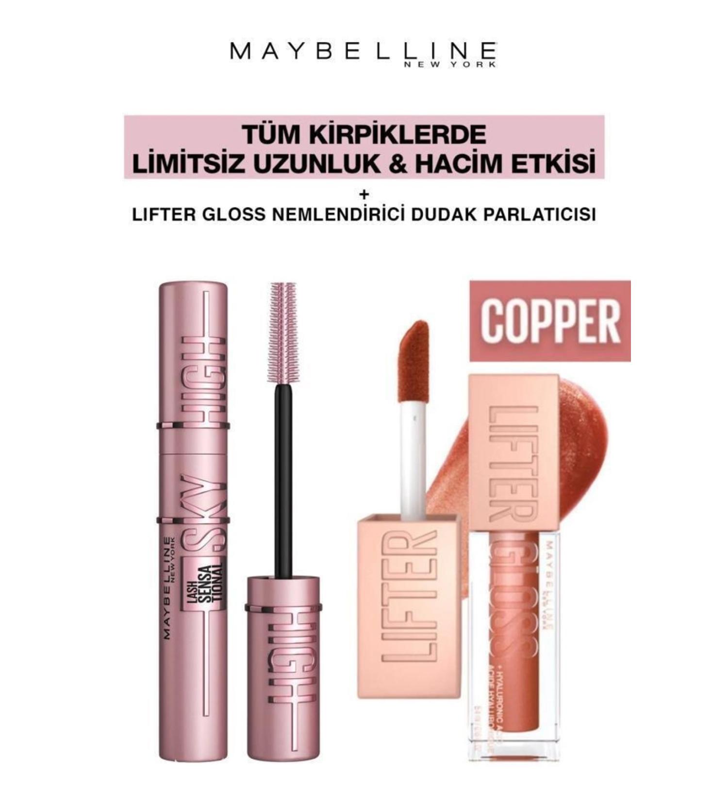 Maybelline New York Maybelline Sky High Giant Limitless Lashes-Shiny Full Lips Makeup Set 017