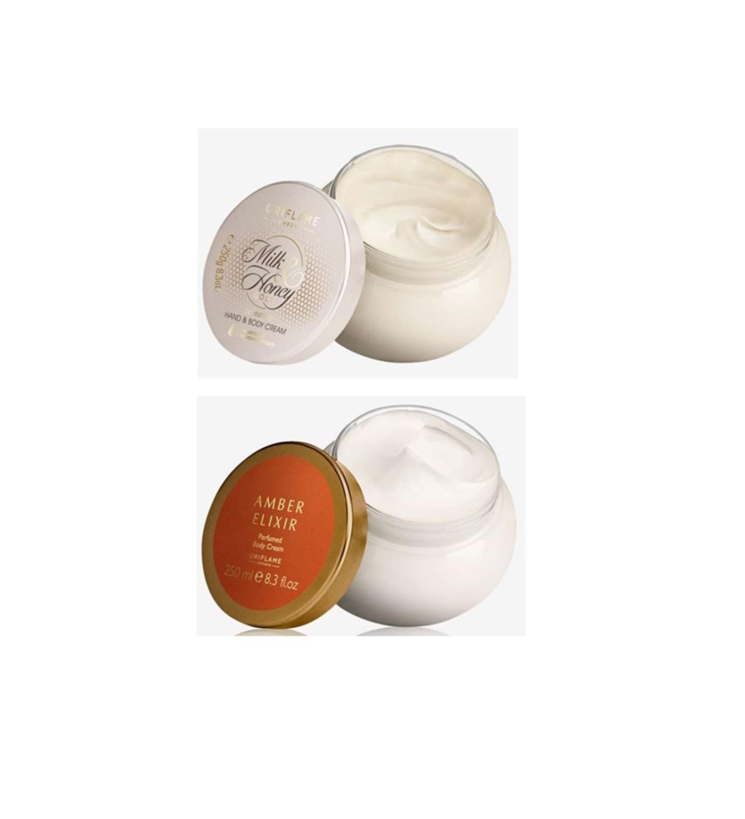 Oriflame Milk & Honey Gold Nourishing Hand & Body Cream and Amber Elixir Perfumed Body Cream Set of 2 - Buy Online on GoSupps.com