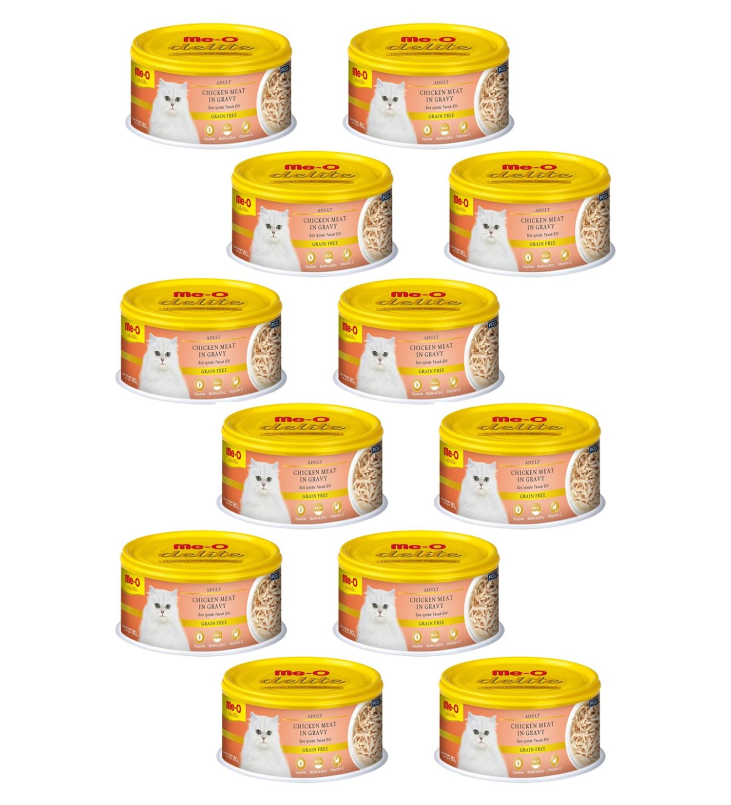 me-o 12 Pieces Chicken Meat In Gravy 80 Gr (Grain-Free Chicken Meat In Gravy)